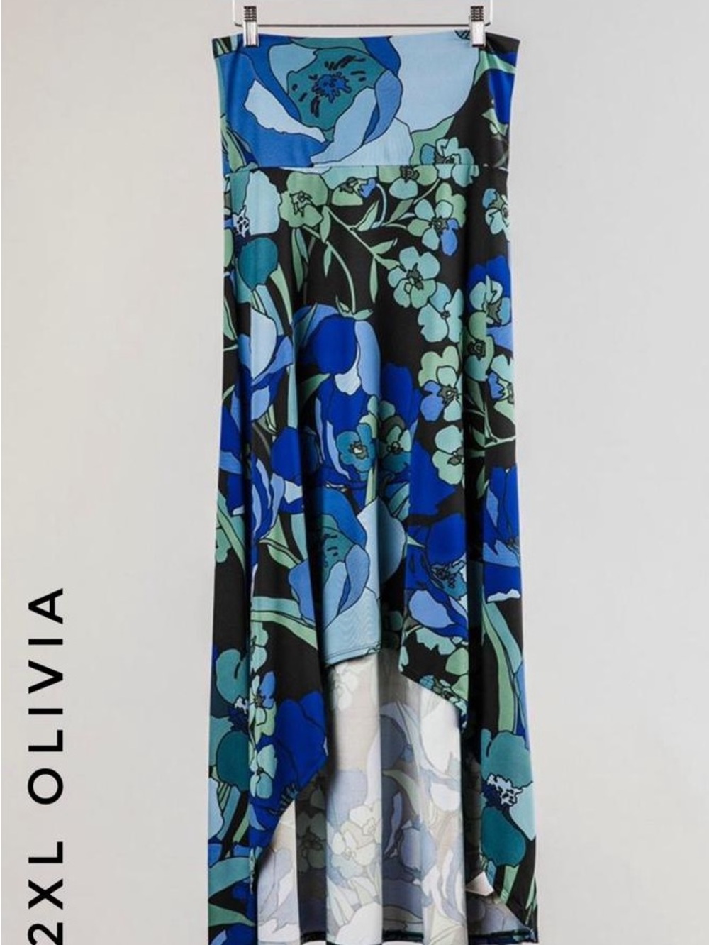 LuLaRoe Olivia High-Low Skirt in Blue, Teal and Black